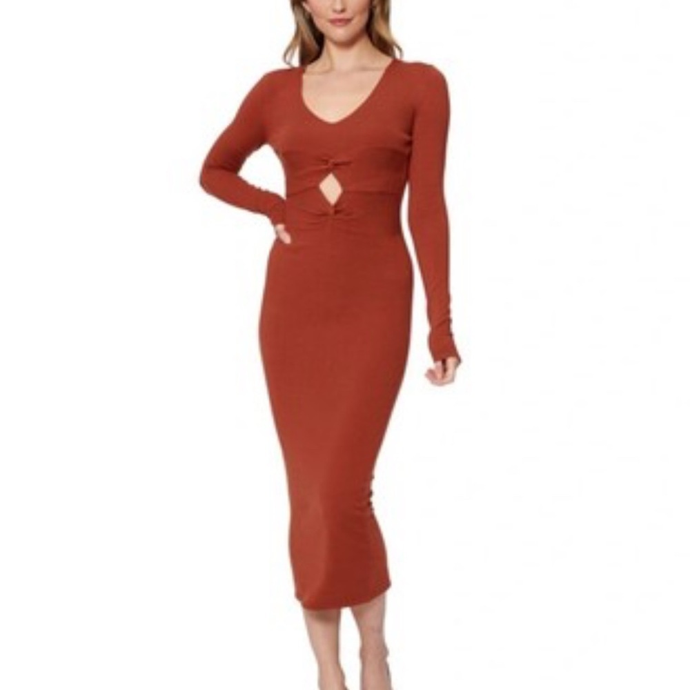 Sofia Richie x Bar III Terracotta Long Sleeve Sweater Bodycon Dress Size Medium